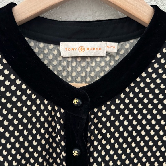 Tory Burch Anja Midi Dress A Line Velvet Silk Black Jazz Dot Classic Dressy XL - Picture 14 of 15
